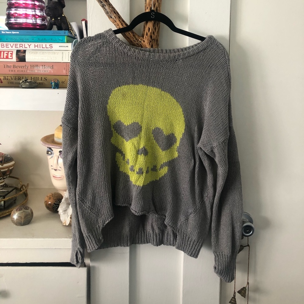 Grey and yellow vintage Havana knit skull sweater